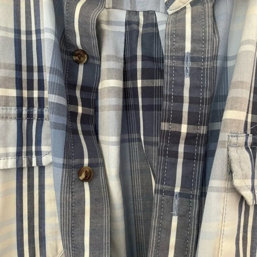 The Northface shirt men blue plaid button up polo casual hiking shirt size large